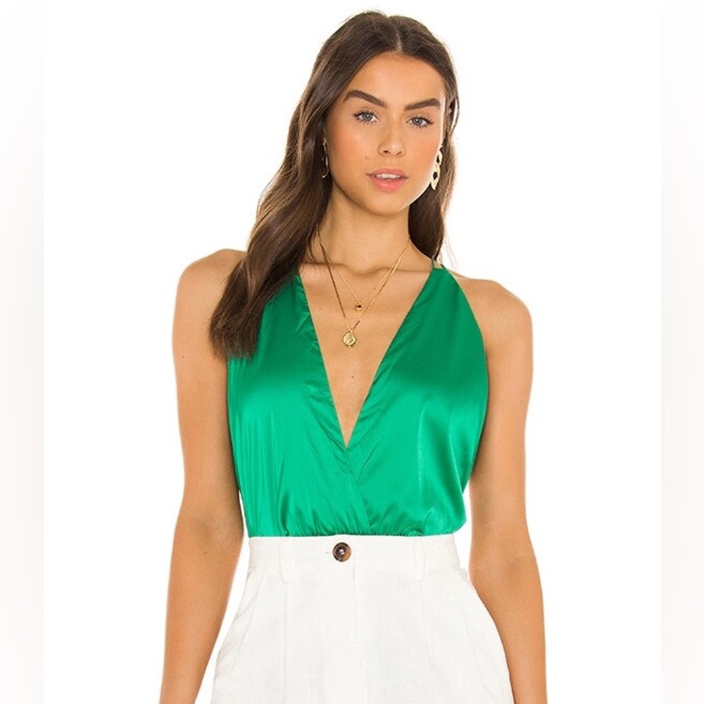 Superdown Sage Satin Bodysuit Green